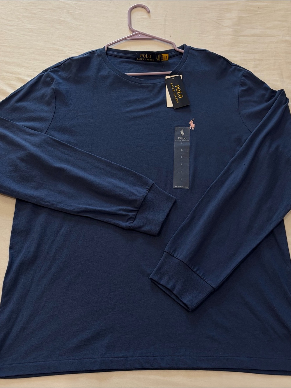 Ralph Lauren Navy Long-Sleeve Crewneck with Pink Pony